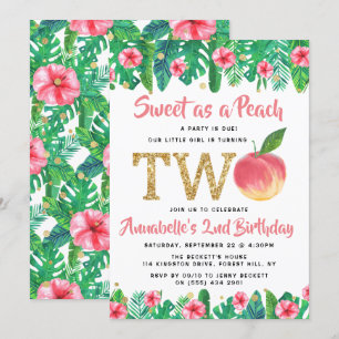 Sweet Peach Girls 2nd Birthday Invitation