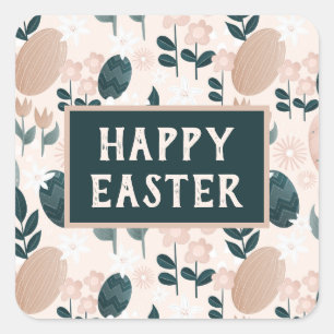 Sweet Peach Green Boho Botanical Easter Egg      Square Sticker