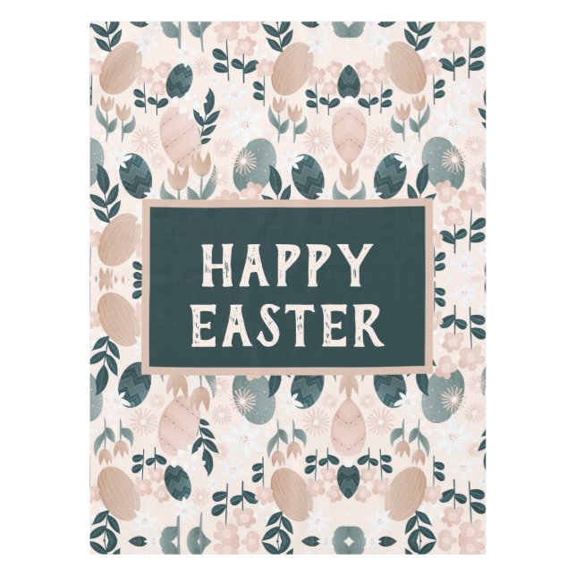 Sweet Peach Green Boho Botanical Easter Egg       Tablecloth (Front)