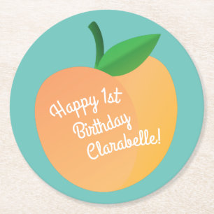 Sweet Peach Kids Birthday Party Round Paper Coaster