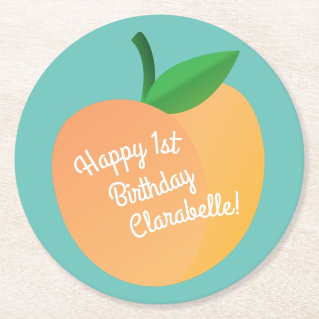 Sweet Peach Kids Birthday Party Round Paper Coaster (Front)
