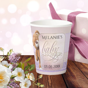 Sweet Peach Lilac Teddy Bear Baby Shower Paper Cups