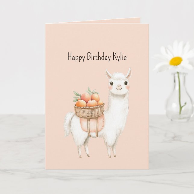 Sweet Peach Llama Birthday   Card (Small Plant)