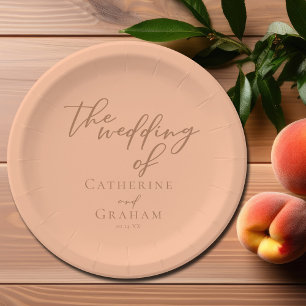 Sweet Peach Minimalist Script Summer Wedding Paper Plate
