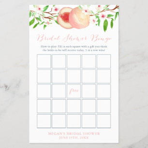 Sweet Peach Orchard Bridal Shower Bingo Game Card