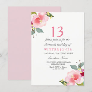 Sweet Peach Pink Flower 13th Birthday Party Invite