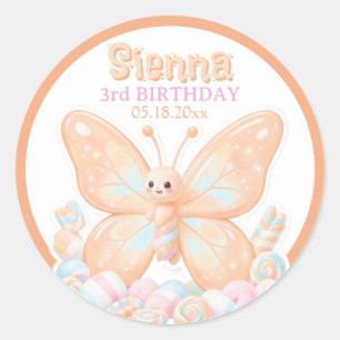 Sweet Peach Sorbet Birthday Butterfly Favour  Classic Round Sticker