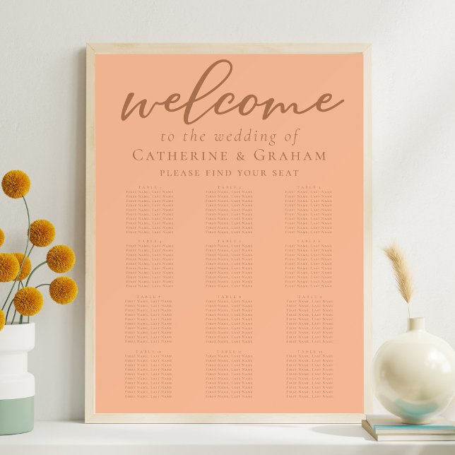 Sweet Peach Summer Wedding 12 Table Seating Chart (Creator Uploaded)
