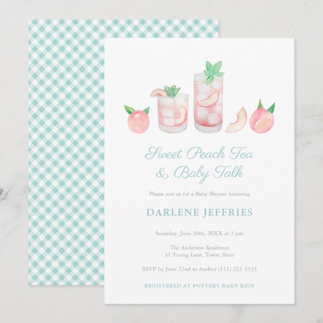 Sweet Peach Tea Gender Neutral Baby Shower Party Invitation (Front/Back)