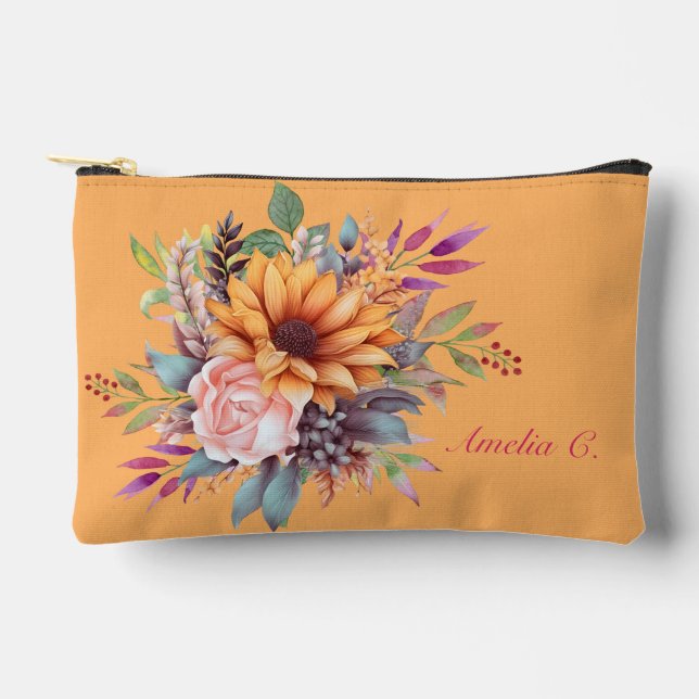 Sweet Peach Tone Floral Cosmetic Bag (Front)