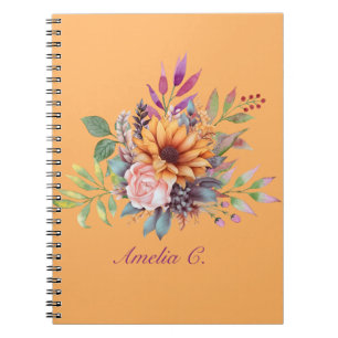 Sweet Peach Tone Watercolor Floral Notebook