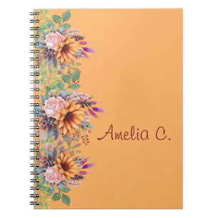 Sweet Peach Tone Watercolor Floral Notebook