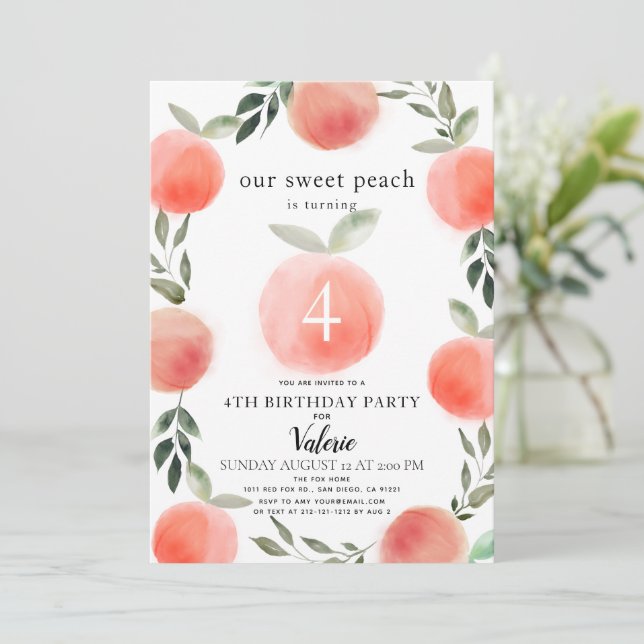Sweet Peach Watercolor Birthday Invitation (Standing Front)