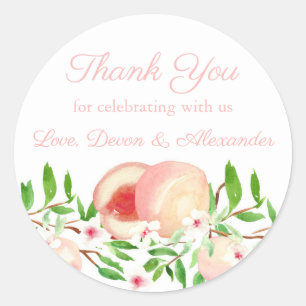 Sweet Peach Watercolor Wedding Shower Thank You Classic Round Sticker