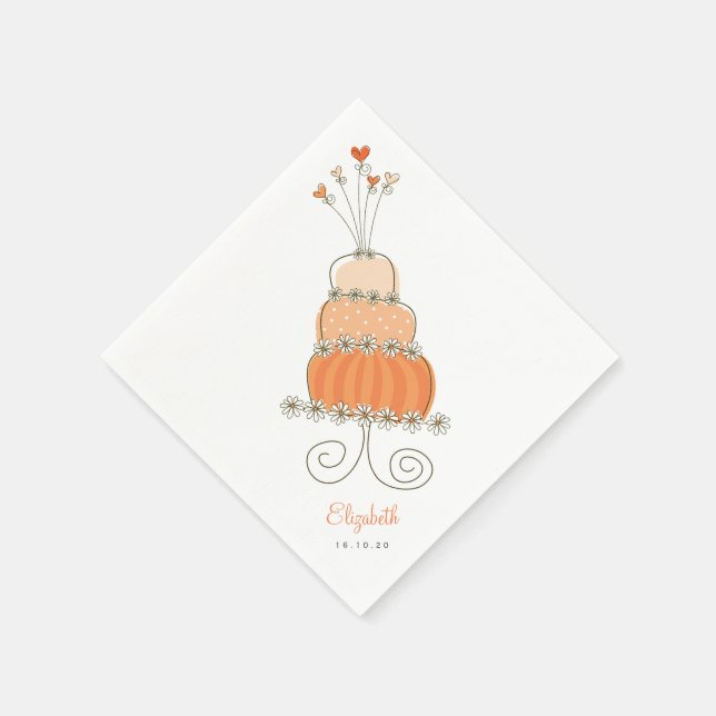 Sweet Peach Wedding Cake Bridal Shower Chic Party Napkin (Corner)