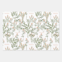 Sweet peachy floral Wrapping Paper Sheet Set of 3