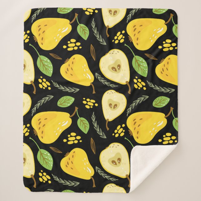 Sweet Pears: Overlapping Fruit Design Sherpa Blanket (Front)
