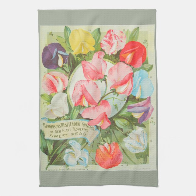 Sweet Peas: 1906 seed catalogue illustration Tea Towel (Vertical)
