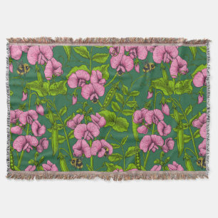 Sweet peas and bumblebees 3 throw blanket