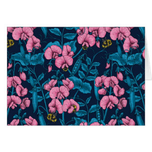 Sweet peas and bumblebees, pink and blue