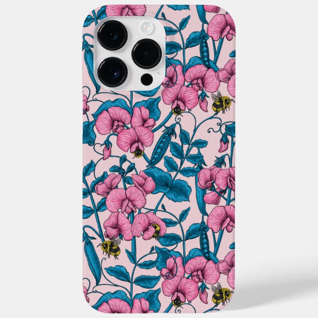Sweet peas and bumblebees, pink and blue Case-Mate iPhone case (Back)