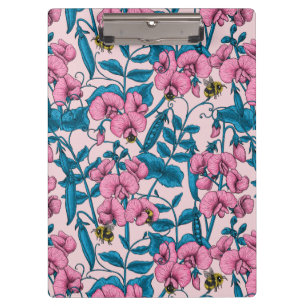 Sweet peas and bumblebees, pink and blue clipboard