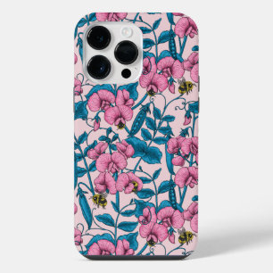Sweet peas and bumblebees, pink and blue iPhone 14 pro max case