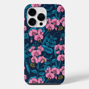 Sweet peas and bumblebees, pink and blue iPhone 14 pro max case