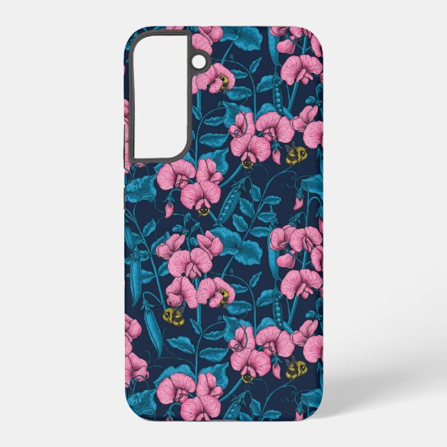 Sweet peas and bumblebees, pink and blue samsung galaxy s22+ case (Back)