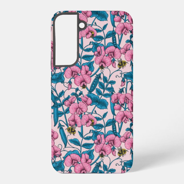 Sweet peas and bumblebees, pink and blue samsung galaxy s22+ case (Back)