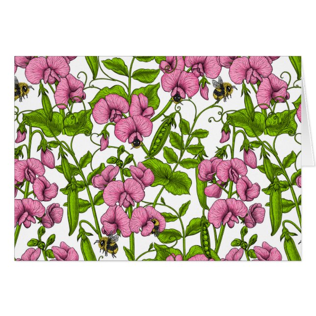 Sweet peas and bumblebees, pink, green and white (Front Horizontal)