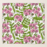 Sweet peas and bumblebees, pink, green and white scarf<br><div class="desc">Hаnd painted pattern with sweet peas and bumblebees</div>