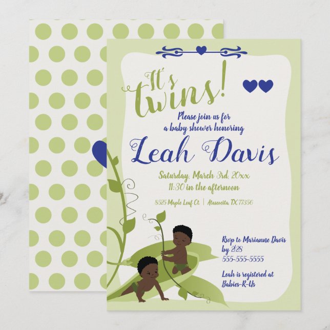 Sweet Peas, Baby Boy Shower Invitations (Front/Back)