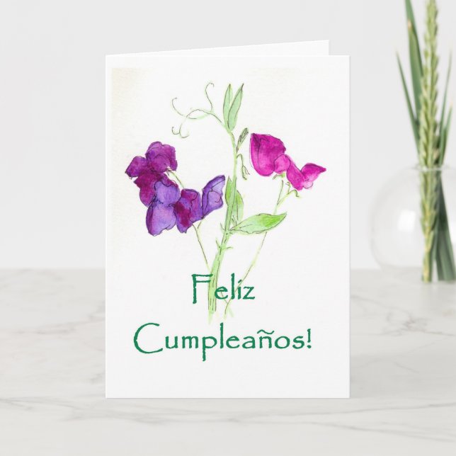 Sweet Peas Birthday Card - Spanish Greeting (Front)