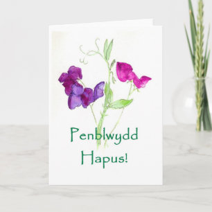 Sweet Peas Birthday Card - Welsh Greeting