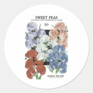 Sweet Peas, Bussman's Seed Classic Round Sticker