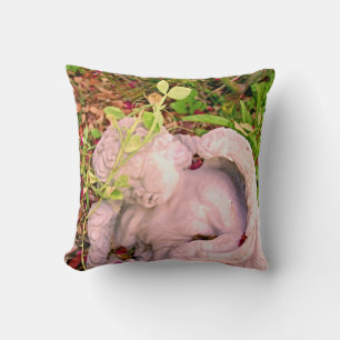 Sweet Peas crown the Cherub Throw Pillow