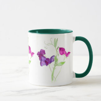 Sweet Peas, Deep Pink, Purple Watercolour Mug