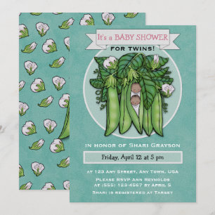 Sweet Peas Ethnic Twins Baby Shower Invitation