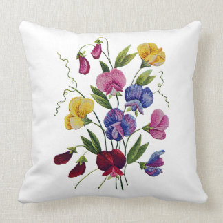 Sweet Peas Faux Crewel Embroidery Pillow