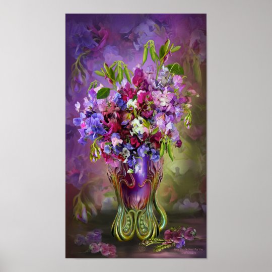 Sweet Peas In Sweet Pea Vase Art Poster Print Poster Zazzle Co Uk