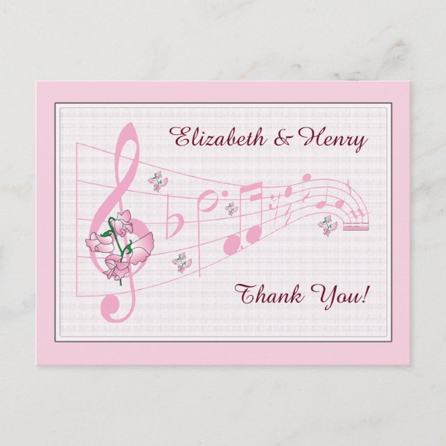 Sweet Peas & Music Wedding Thank You Card (Front)