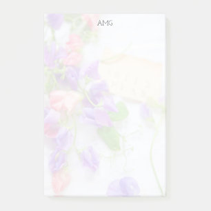 Sweet peas on eyelet fabric fade post-it notes