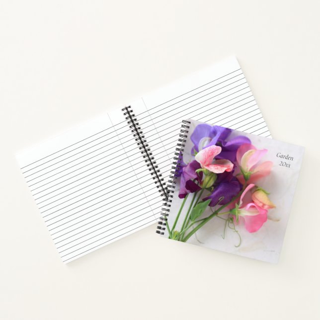 Sweet peas on textured paper gardening notebook (Inside)