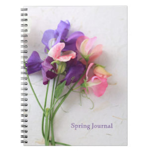 Sweet peas on textured paper notebook