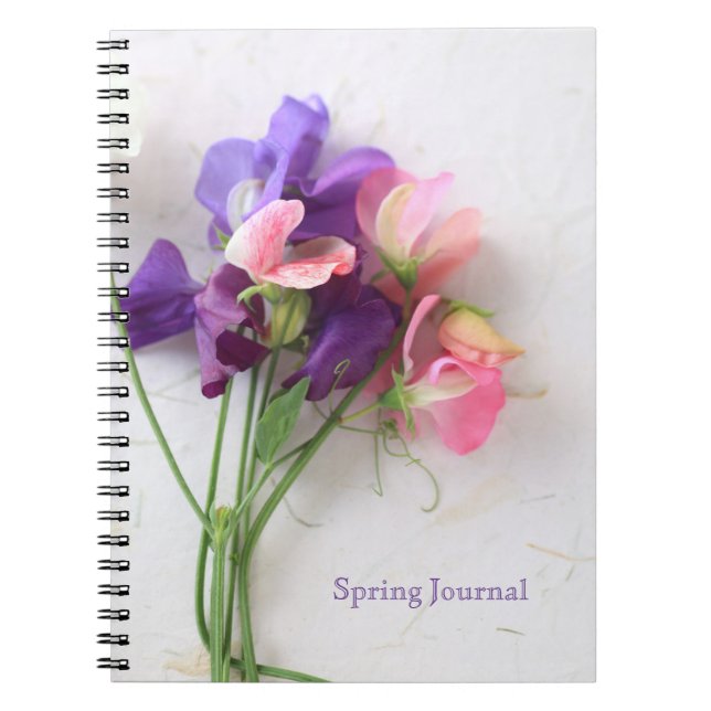 Sweet peas on textured paper notebook (Front)