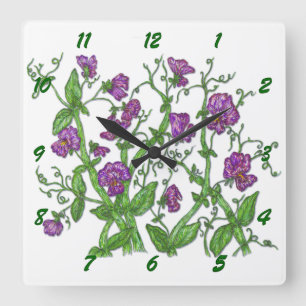 Sweet Peas Square Wall Clock