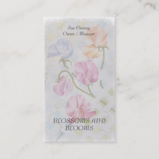 SWEET PEAS WATERCOLOR FLOWER BUSINESS CARDS (Front)