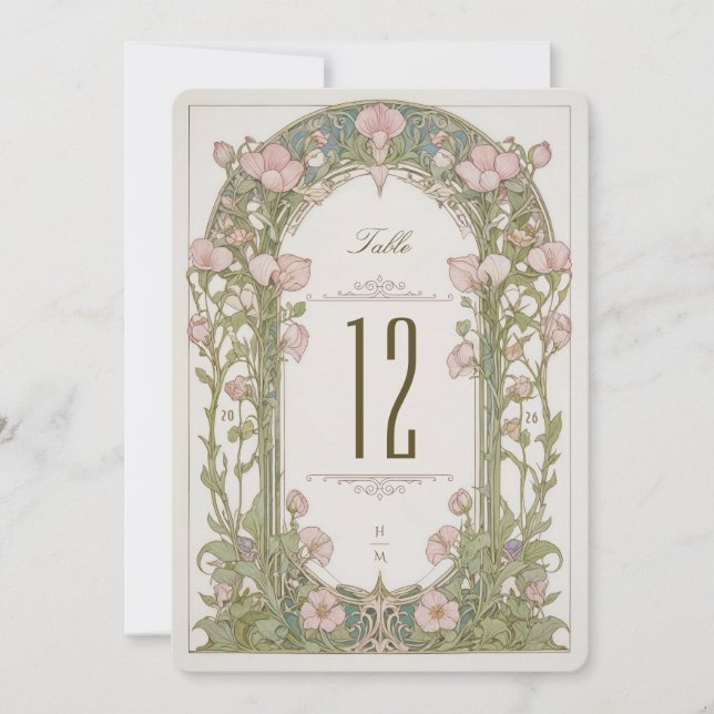 Sweet Peas Wedding Table Number Card (Front)