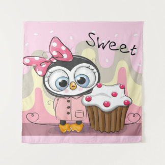 Sweet Penguin Cupcake Tapestry